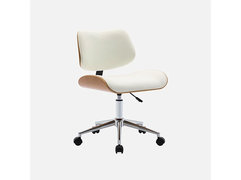 Sedia da ufficio con rotelle, effetto legno curvato e similpelle,