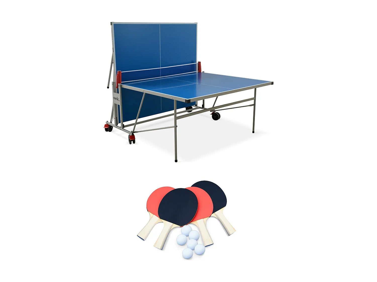 Tavolo da ping pong pieghevole per esterni con 4 racchette e 6