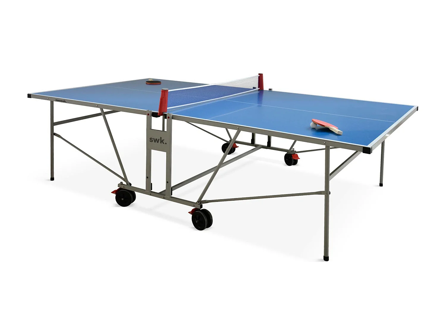 Tavolo da ping pong pieghevole per esterni con 4 racchette e 6