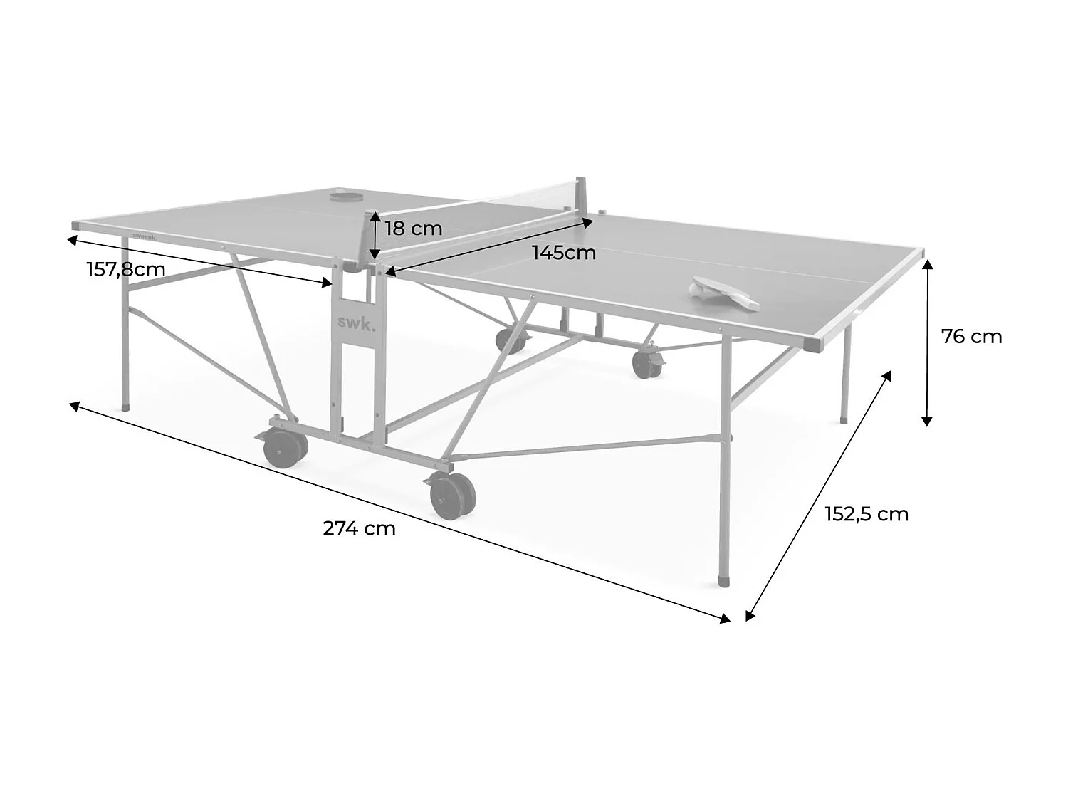 Tavolo da ping pong pieghevole per esterni con 4 racchette e 6