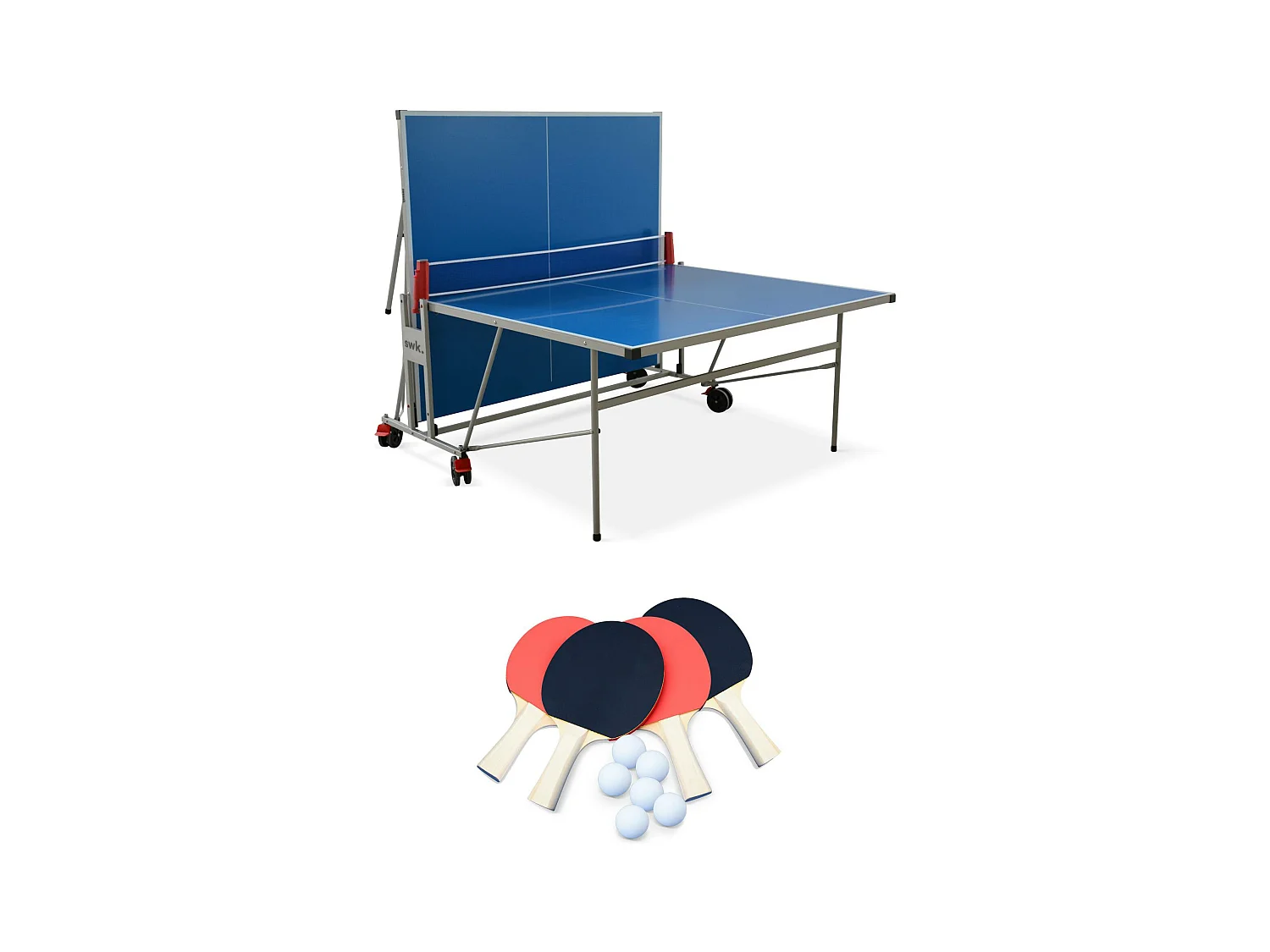 Mesa de ping pong plegable para exteriores, 4 raquetas y 6 pelotas