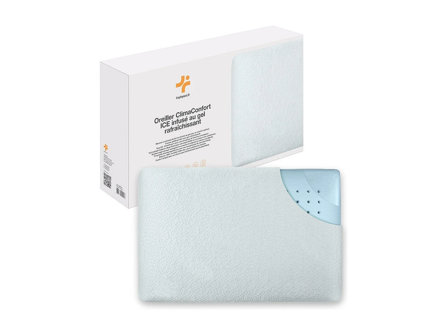 Oreiller Infusé au Gel Rafraîchissant - 60x40  Technologie de Refroidissement Avancée - ClimaConfort ICE