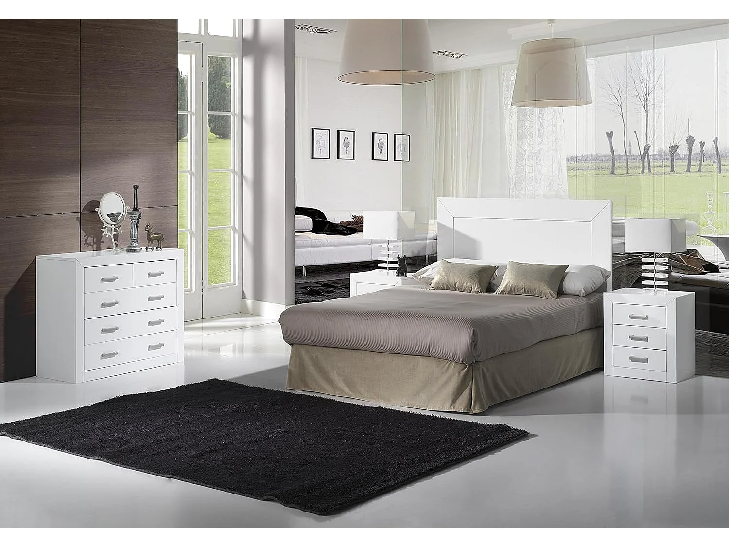 Cabecero para somier de 135 cm , pino y Mdf macizo, Moblit, serie Kalpe lacado, medidas: (110x145x2) cm ( altoxanchoxfondo), color blanco