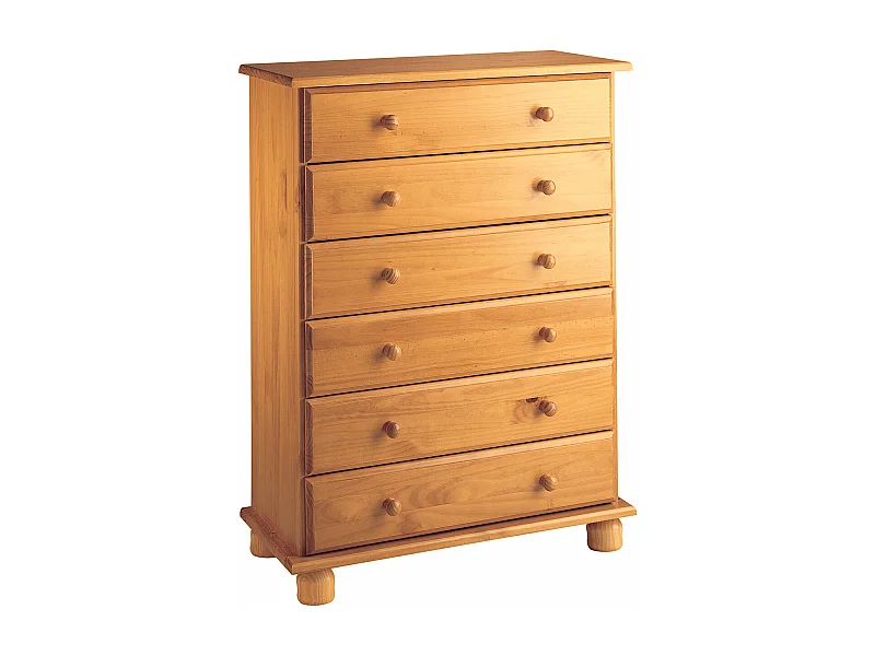 cómoda 6 cajones , pino macizo, Moblit, serie Canet, medidas: (100x78x39) cm ( altoxanchoxfondo), color miel
