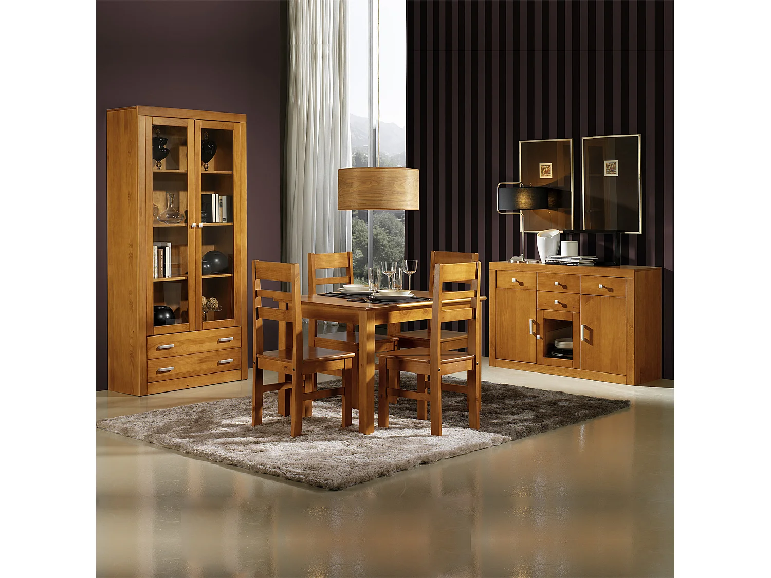 Juego de dos sillas , pino macizo, Moblit, serie Kalpe, medidas: (98,5x42x45) cm ( altoxanchoxfondo), color cerezo