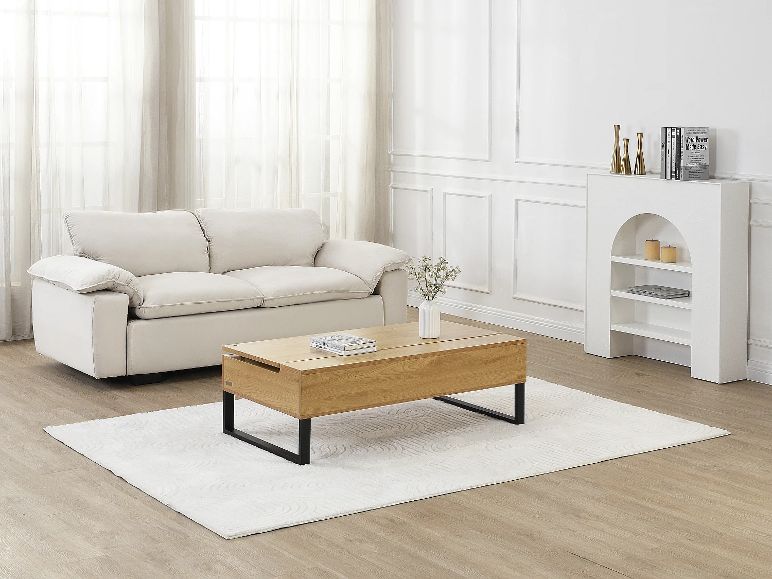 Table basse avec plateau relevable en MDF et acier noir - Naturel - SECALI