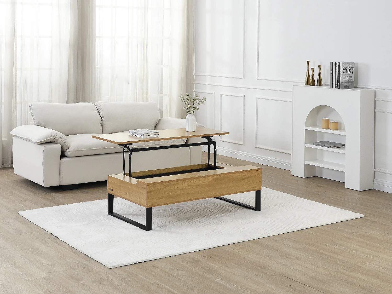 Table basse avec plateau relevable en MDF et acier noir - Naturel - SECALI
