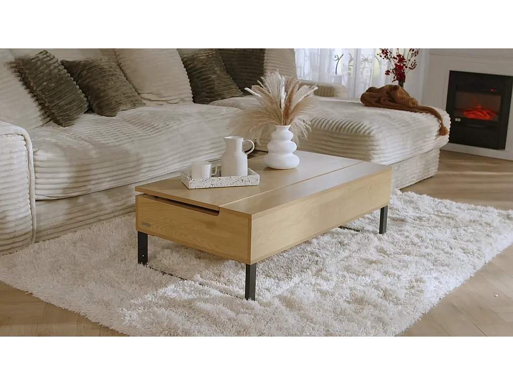 Tavolino con ripiano sollevabile in MDF e Acciaio Nero Naturale - SECALI