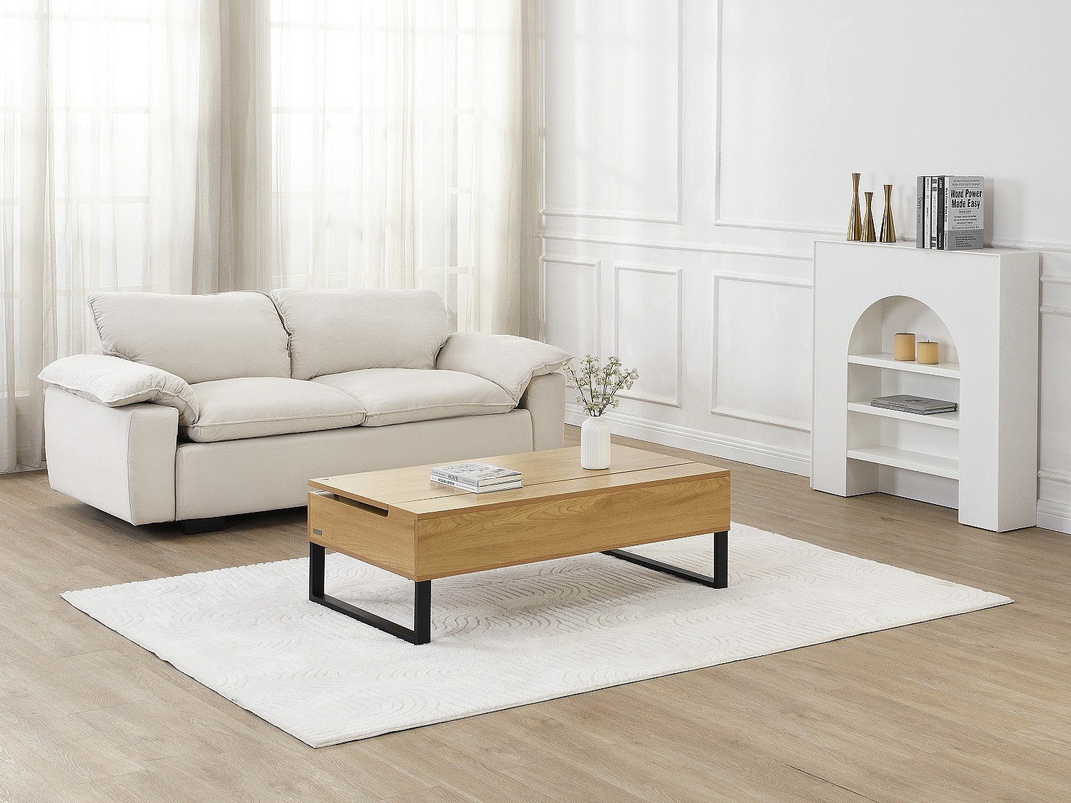 Couchtisch mit höhenverstellbarer Tischplatte - MDF & schwarzer Stahl - Hol günstig online kaufen