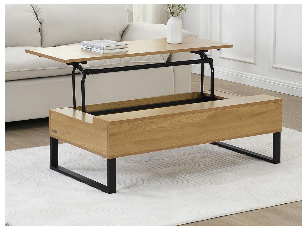 Table basse avec plateau relevable en MDF et acier noir - Naturel - SECALI