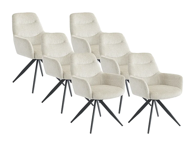 Lot de 6 chaises avec accoudoirs en tissu texturé et métal noir - Crème - JENANE