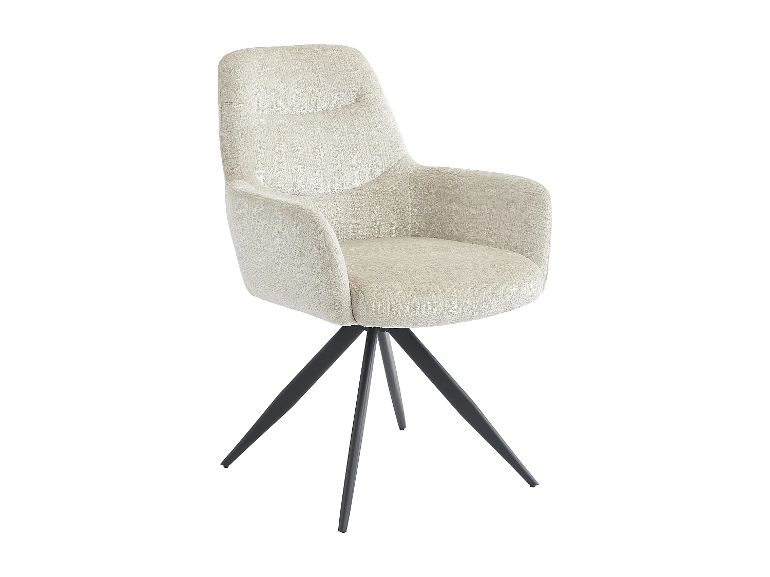 Lot de 6 chaises avec accoudoirs en tissu texturé et métal noir - Crème - JENANE