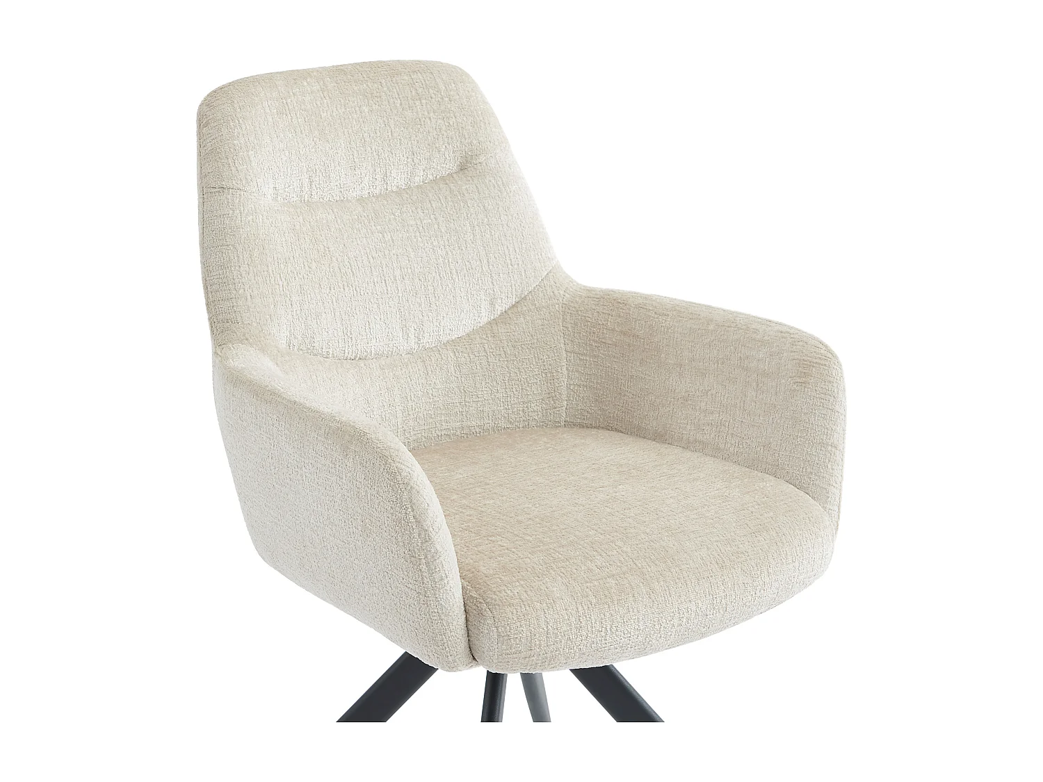 Lot de 6 chaises avec accoudoirs en tissu texturé et métal noir - Crème - JENANE