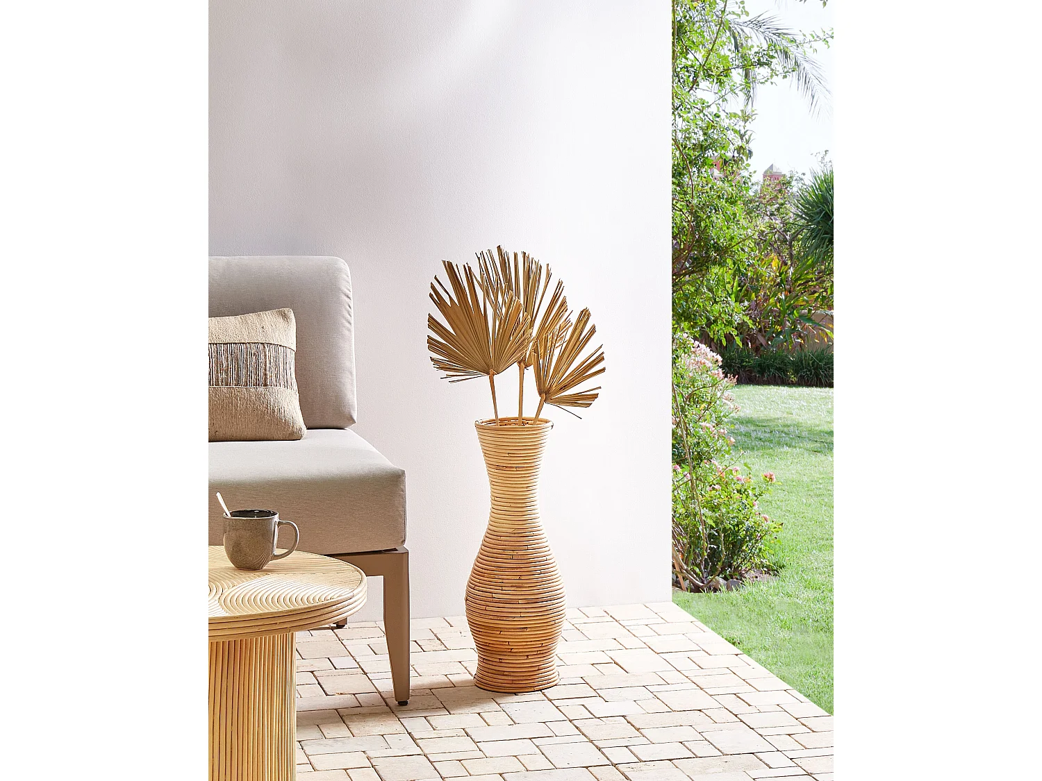 Dekorative Vase geflochtenes Rattan, Beige und Weiß natürlicher Stil Renun