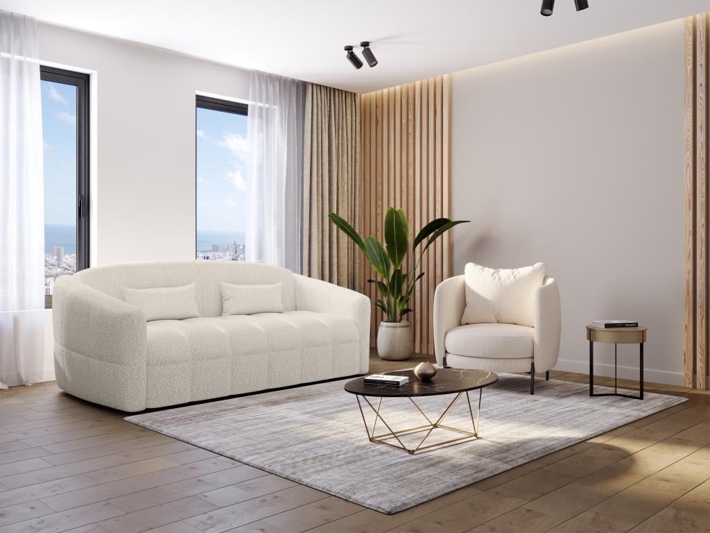 [NEW VERSION]Sofa 3-Sitzer mit Schlaffunktion - Bouclé-Stoff - Cremefarben günstig online kaufen
