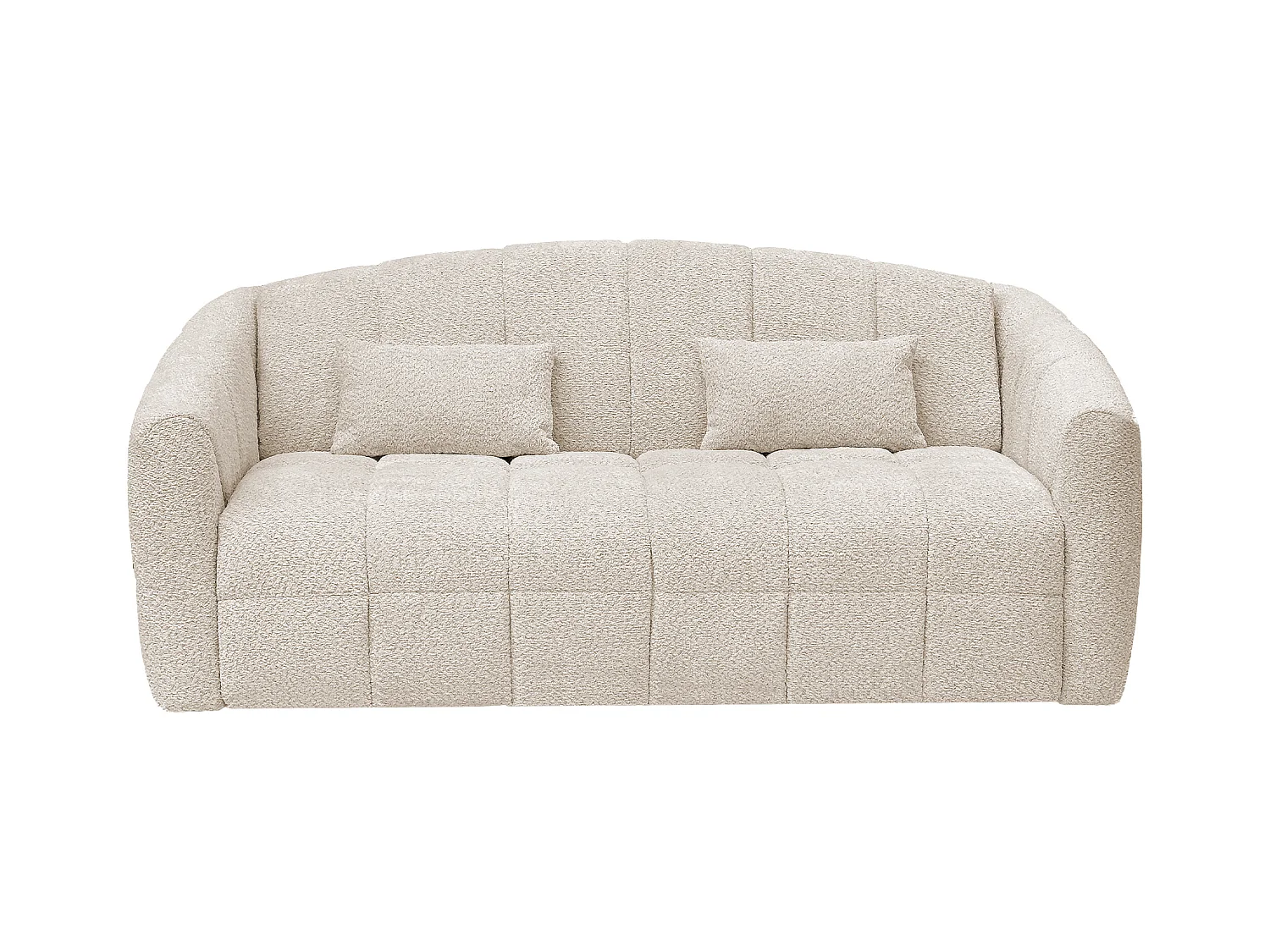 Driezitsslaapbank van beige boucléstof - Bed 140 cm - Matras 13 cm RETUNA II
