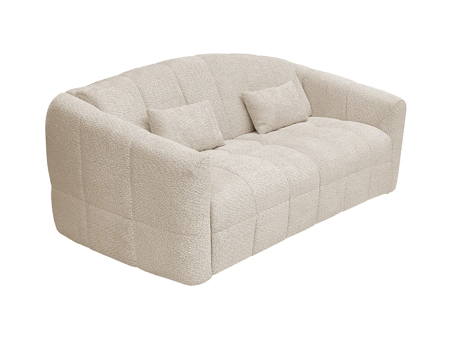 Driezitsslaapbank van beige boucléstof - Bed 140 cm - Matras 13 cm RETUNA II