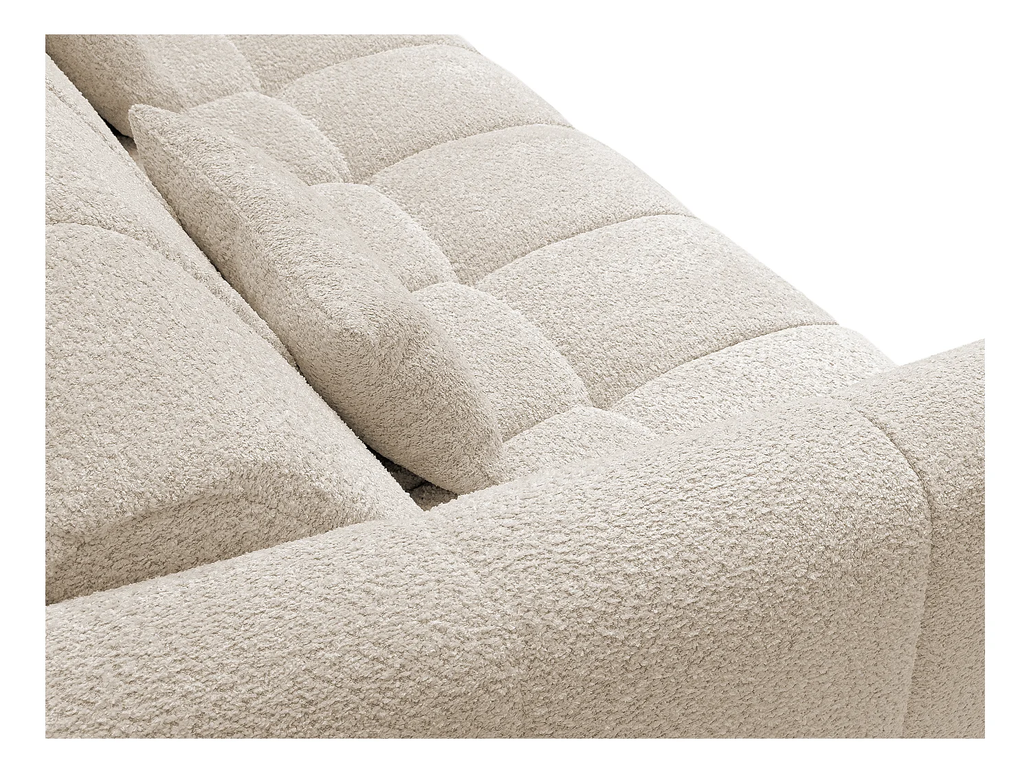 Driezitsslaapbank van beige boucléstof - Bed 140 cm - Matras 13 cm RETUNA II