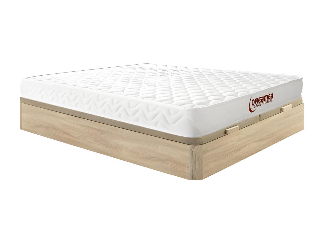 Ensemble 180 x 200 cm sommier coffre naturel clair  + matelas mémoire de forme ép.15cm - PELOPS de DREAMEA