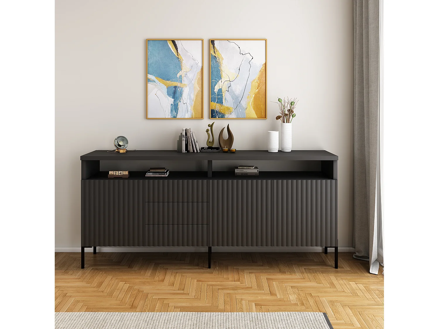 Aparador Zenith SB200 3D3S 200x45x89 Preto