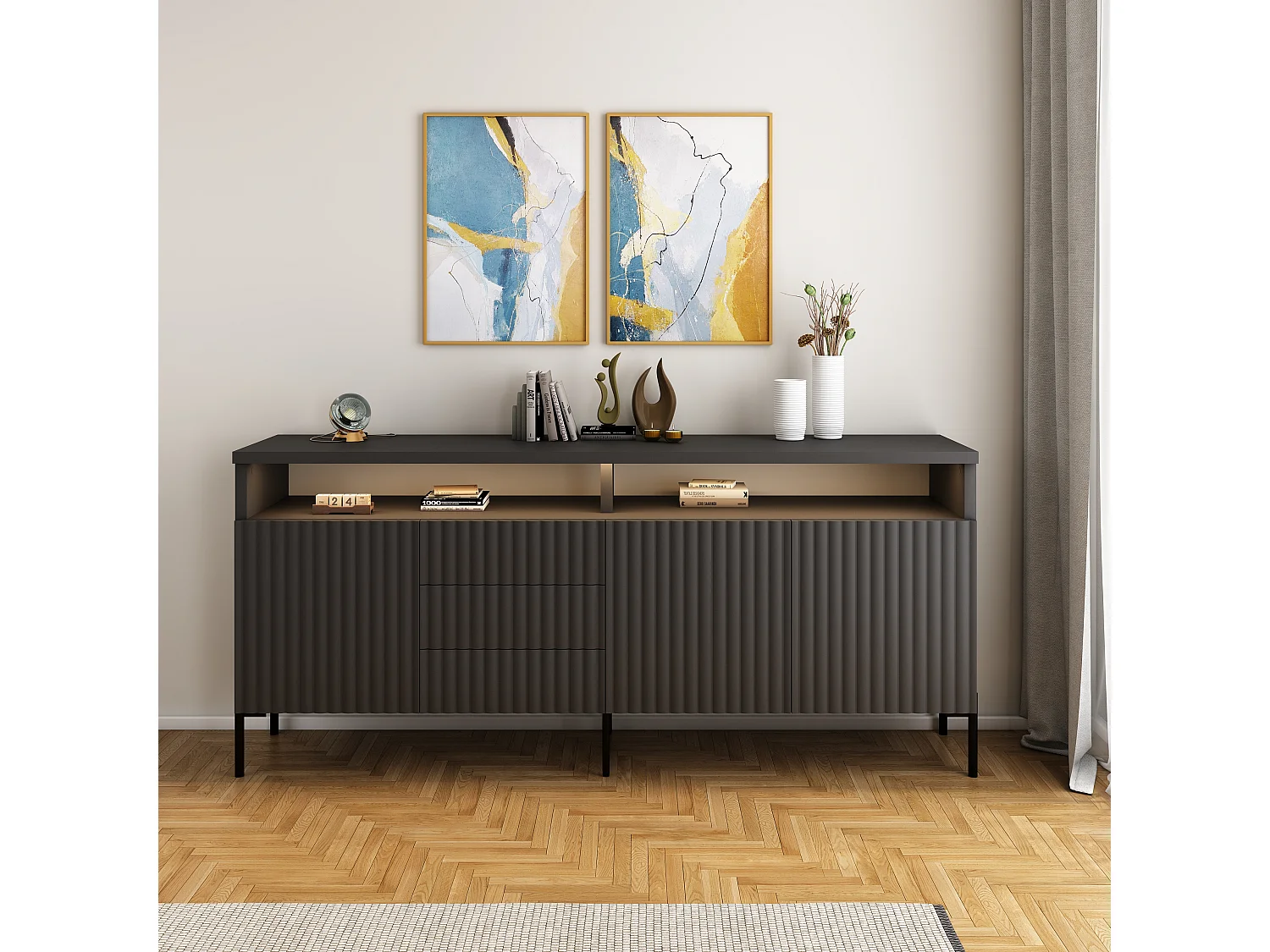 Aparador Zenith SB200 3D3S 200x45x89 Preto