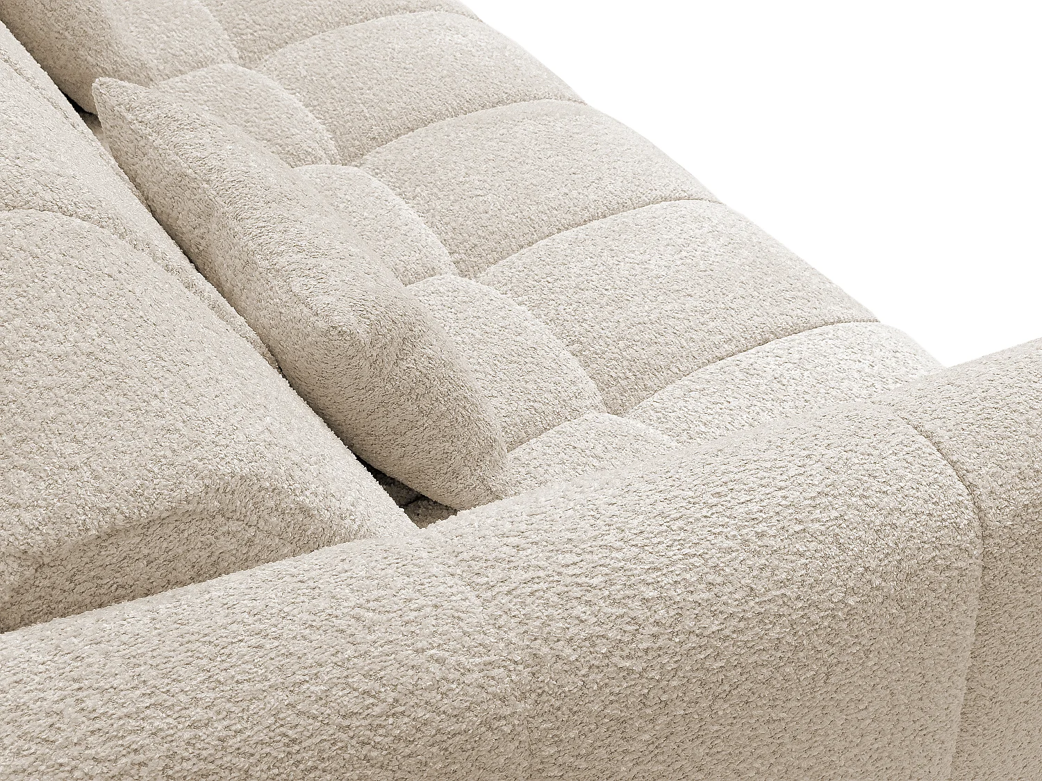 Sofa 4-Sitzer mit Schlaffunktion - Bouclé-Stoff - Cremefarben - Liegefläche 160 cm + Matratze 13 cm mit Memory-Schaum - RETUNA