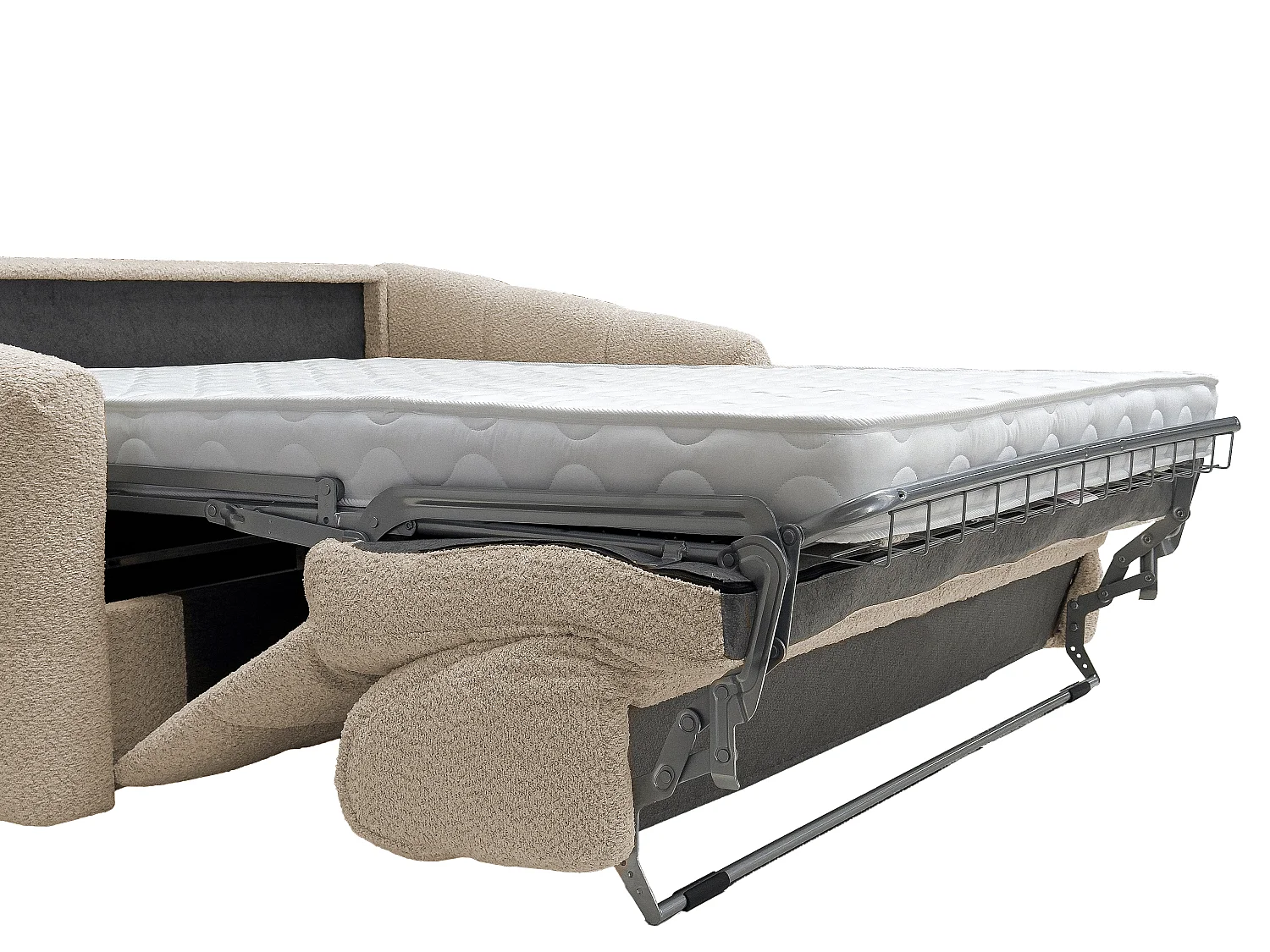 Sofa 4-Sitzer mit Schlaffunktion - Bouclé-Stoff - Cremefarben - Liegefläche 160 cm + Matratze 13 cm mit Memory-Schaum - RETUNA