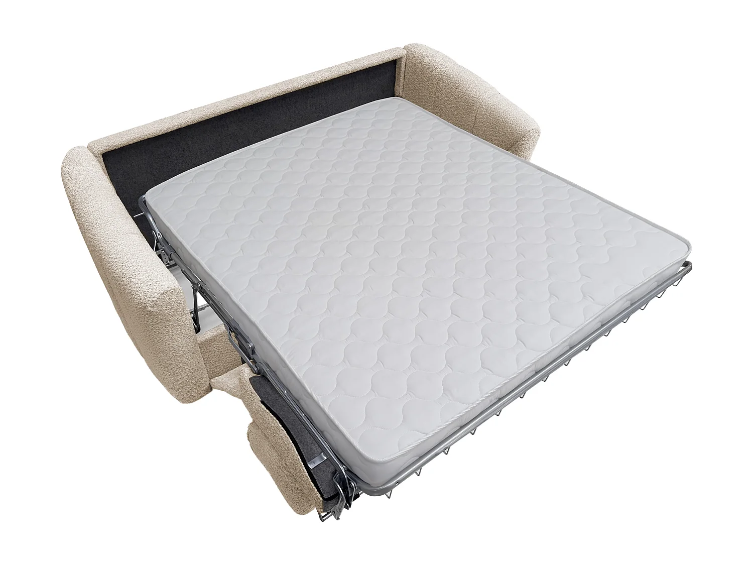 Vierzitsslaapbank van beige boucléstof - Bed 160 cm - Matras 13 cm RETUNA II