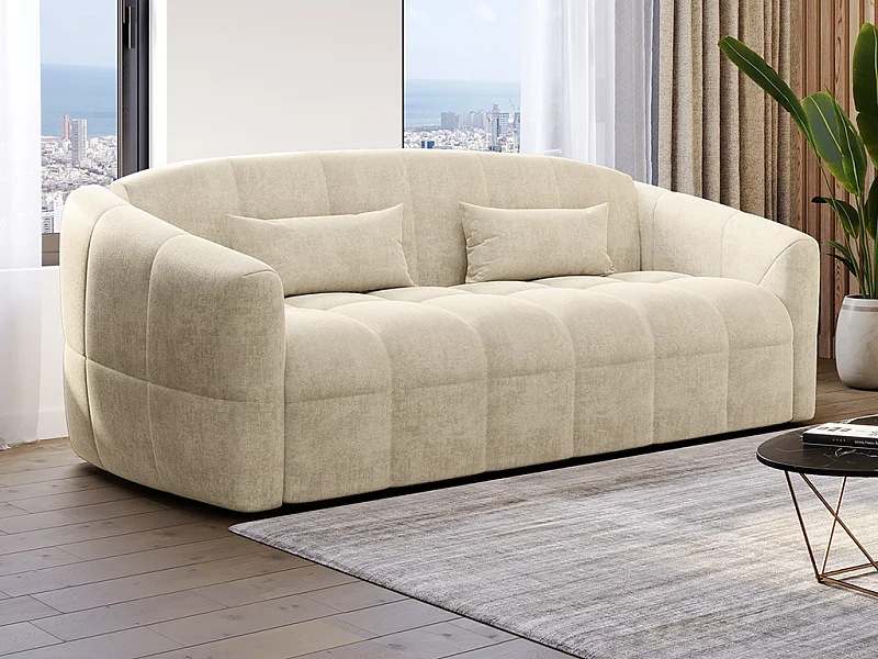 Sofá cama de 3 plazas de apertura rápida de terciopelo beige - Cama de 140 cm - Colchón de 14 cm RETUNA II