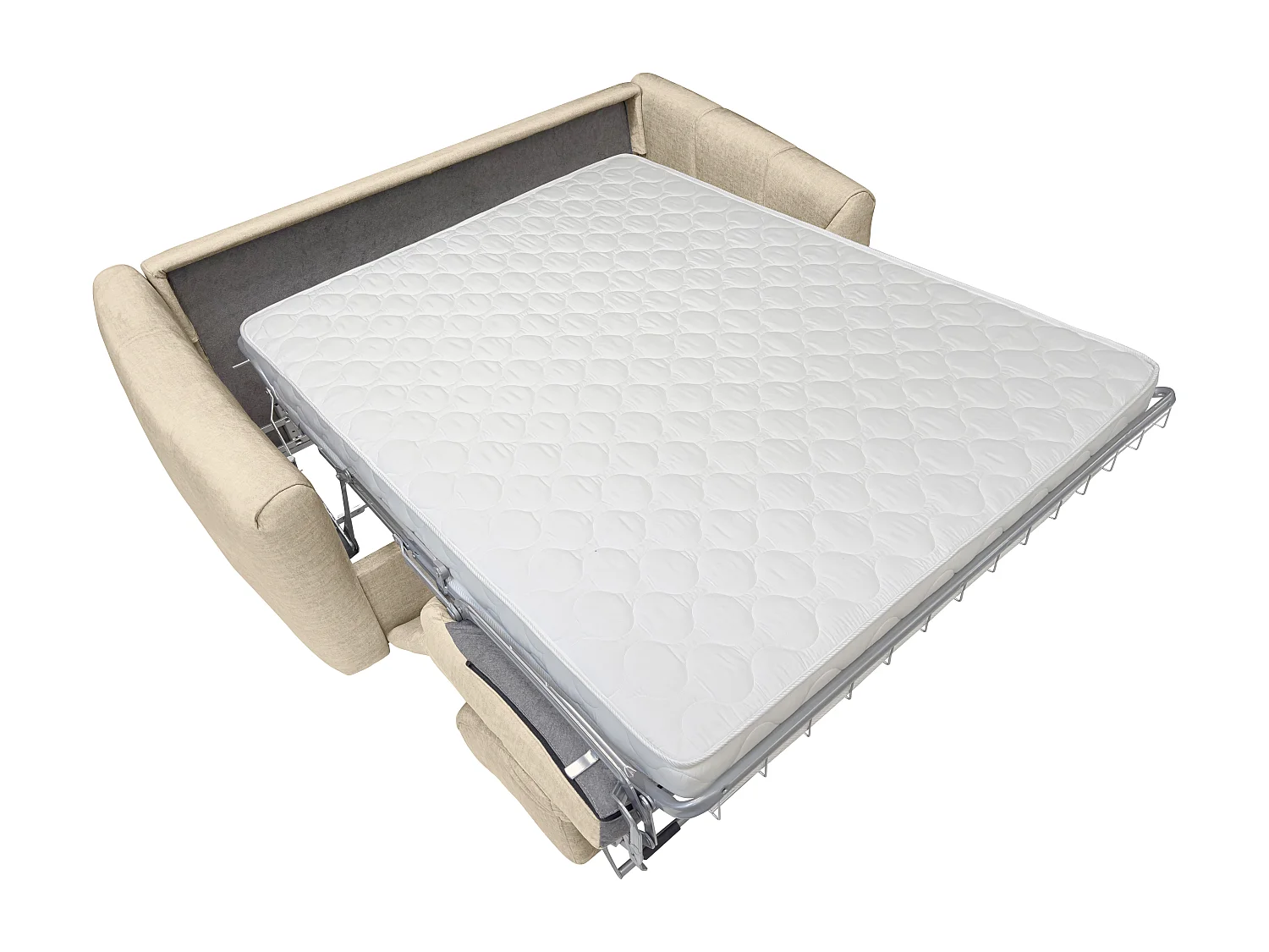 Driezitsslaapbank van beige fluweelstof - Bed 140 cm - Matras 13 cm RETUNA II