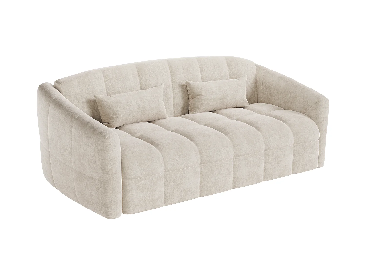 Driezitsslaapbank van beige fluweelstof - Bed 140 cm - Matras 13 cm RETUNA II