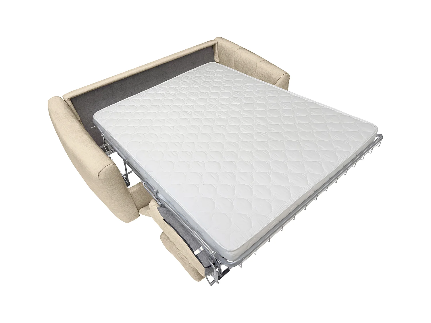 Driezitsslaapbank van beige fluweelstof - Bed 140 cm - Matras 13 cm RETUNA II