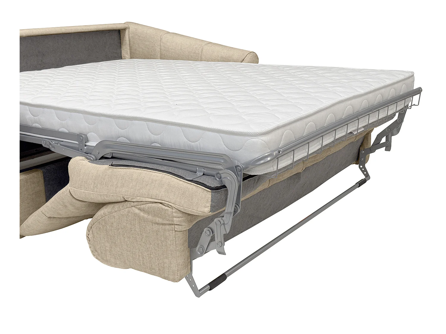Driezitsslaapbank van beige fluweelstof - Bed 140 cm - Matras 13 cm RETUNA II