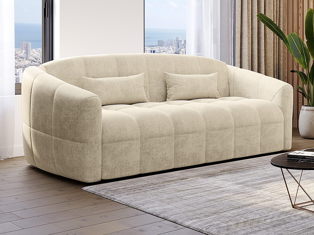 3-seters sovesofa konvertibel i beige fløyel 140 cm soveplass 13 cm memory foam madrass RETUNA II