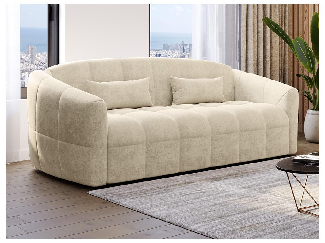 Canapé 3 places convertible express en velours beige - Couchage 140 cm - Matelas 13 cm RETUNA II