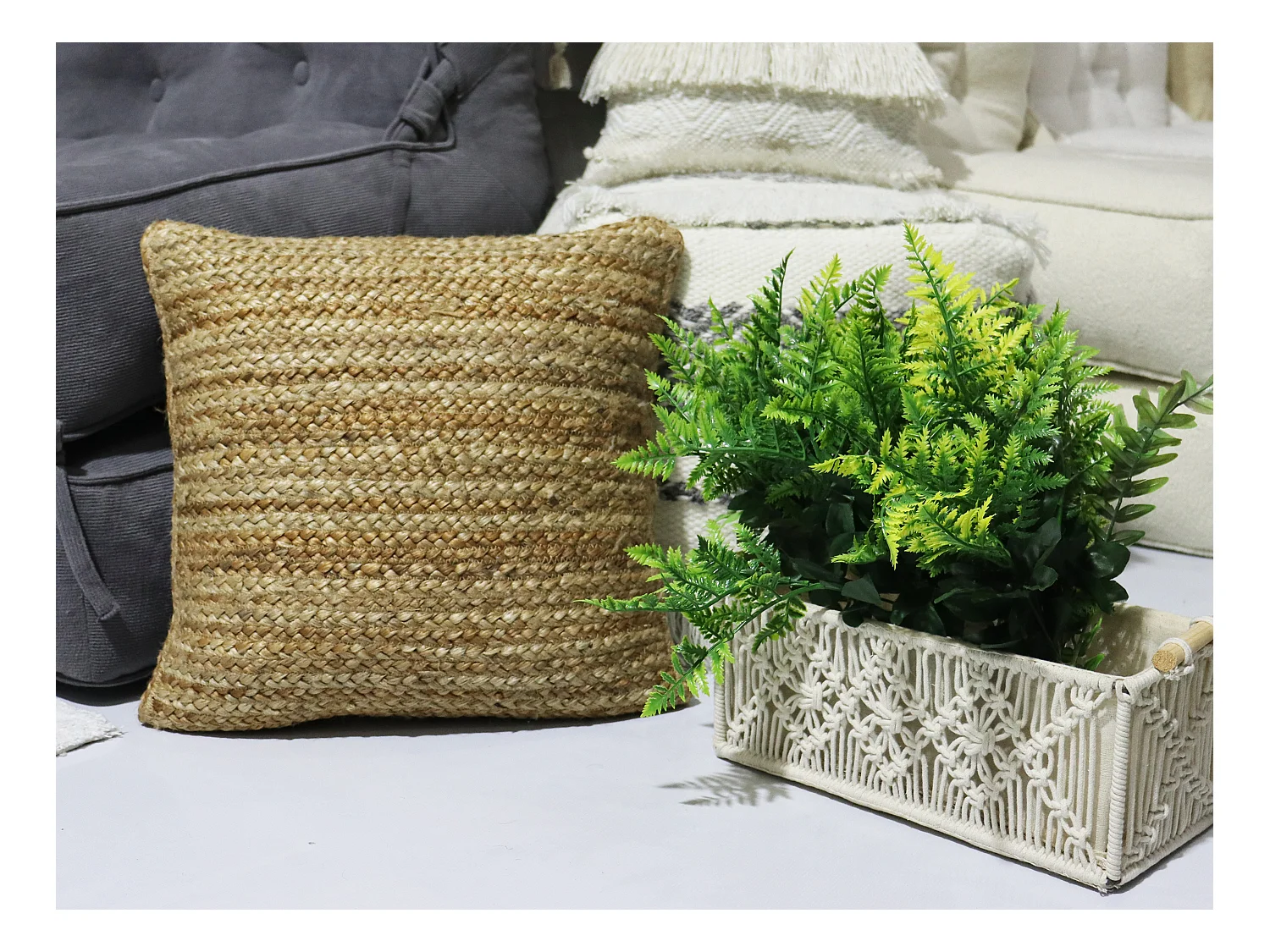 Lot de 2 coussins tressés 100% jute - 60 x 60 cm - Naturel - ZAMBAI