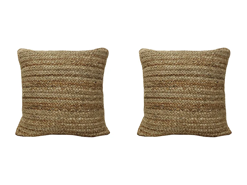 Set van 2 gevlochten kussen van 100% jute - 60 x 60 cm - Naturel - ZAMBAI