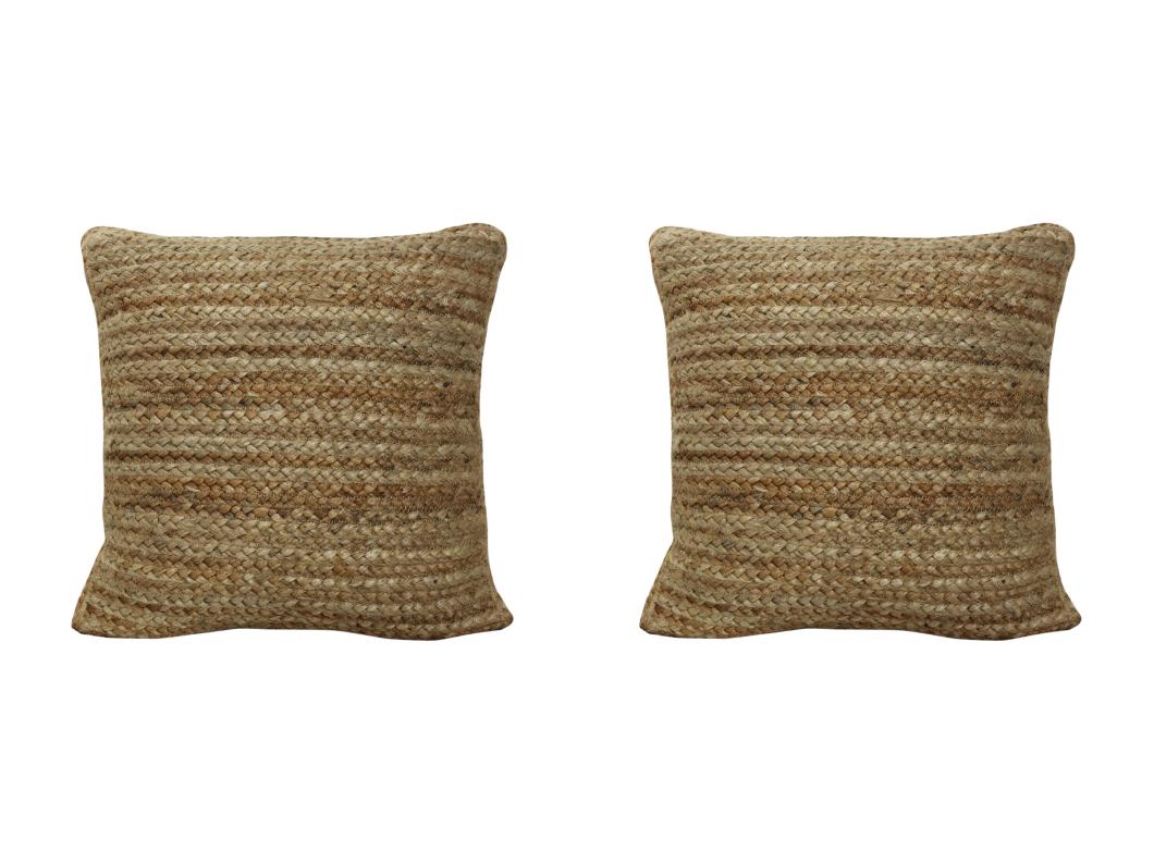 Lot de 2 coussins tressés 100% jute - 60 x 60 cm - Naturel - ZAMBAI