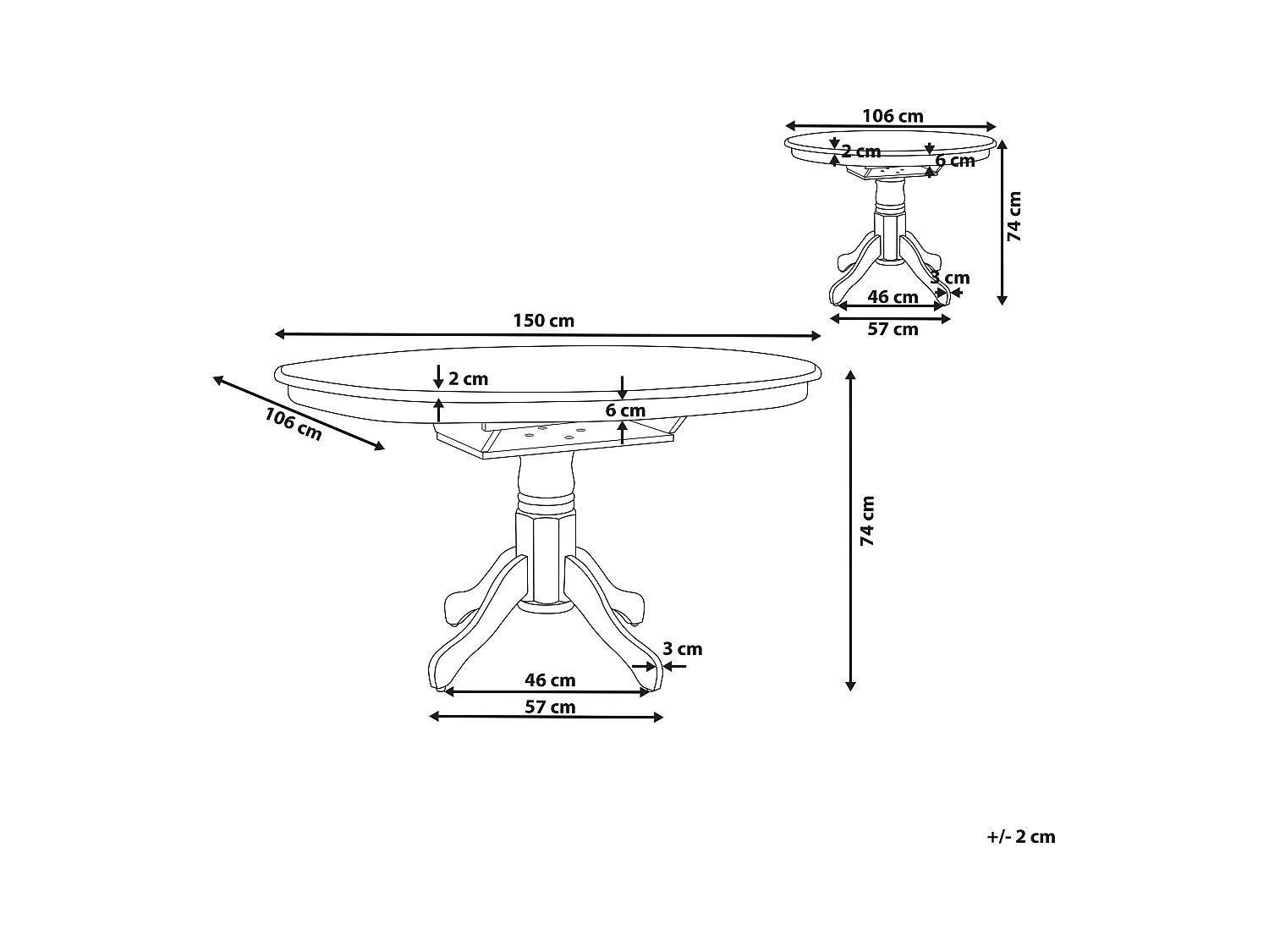Table de salle à manger extensible AKRON Blanc 106/150 cm 106 cm