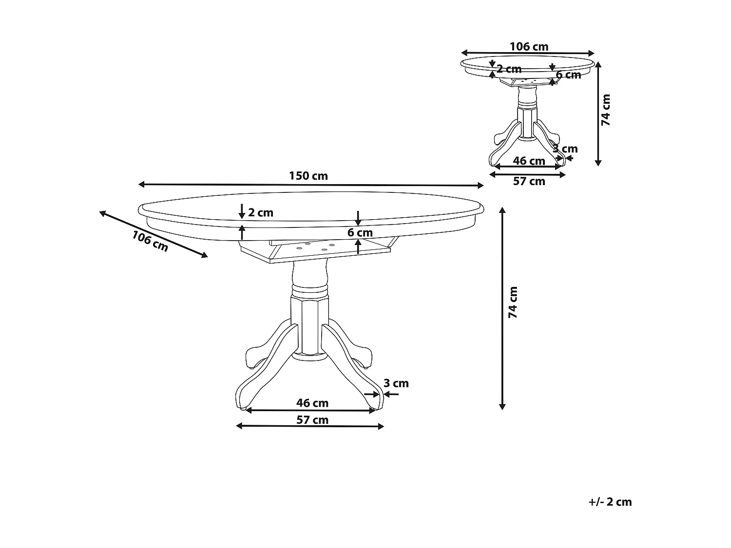 Ausziehbarer Esstisch AKRON Weiss 106/150 cm 106 cm