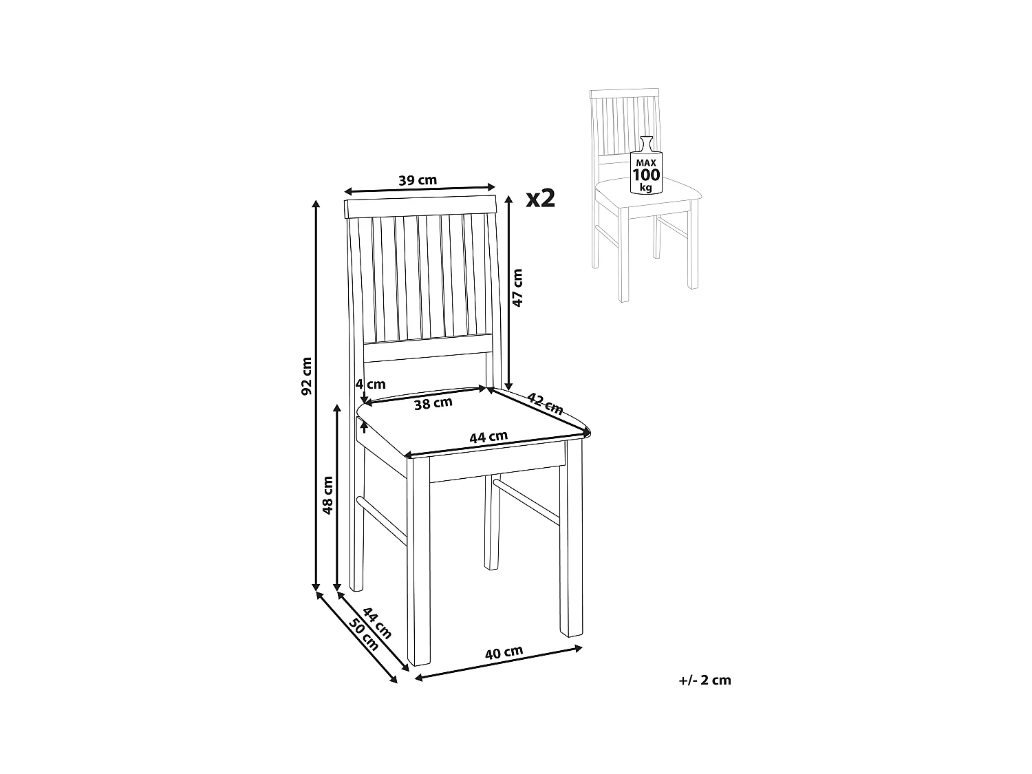 Lot de 2 chaises de salle à manger ORONO Bois Marron clair