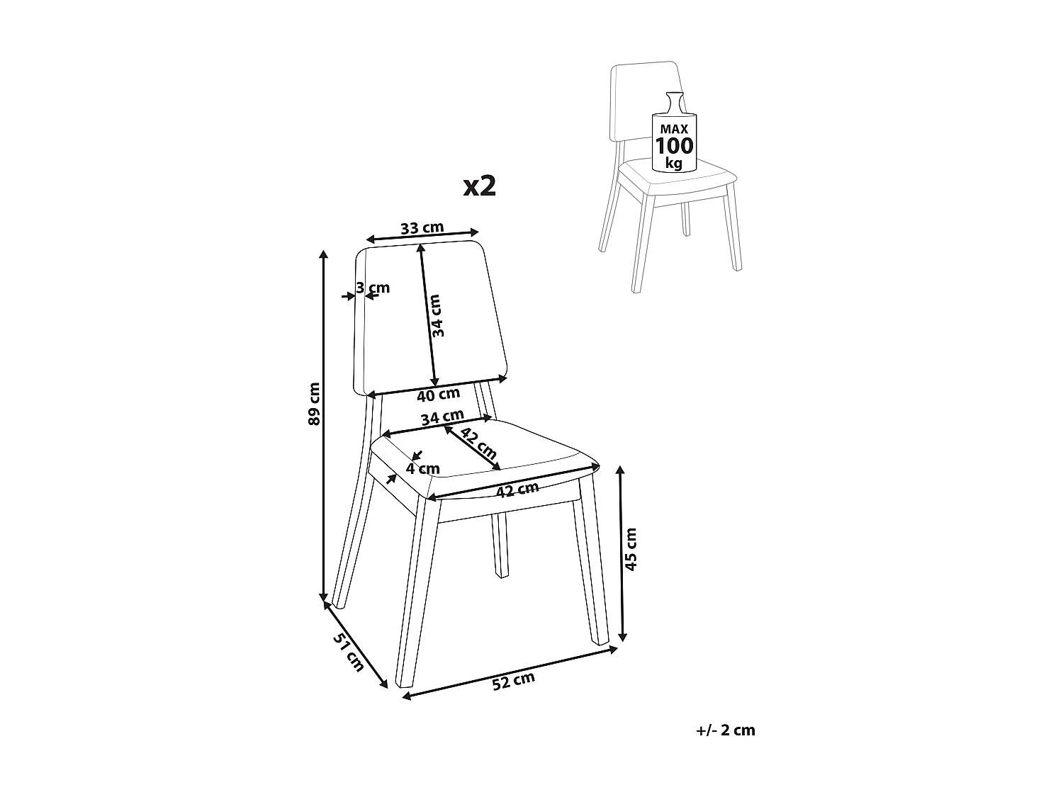 Set van 2 eetkamerstoelen MERRILL Hout Lichtbeige