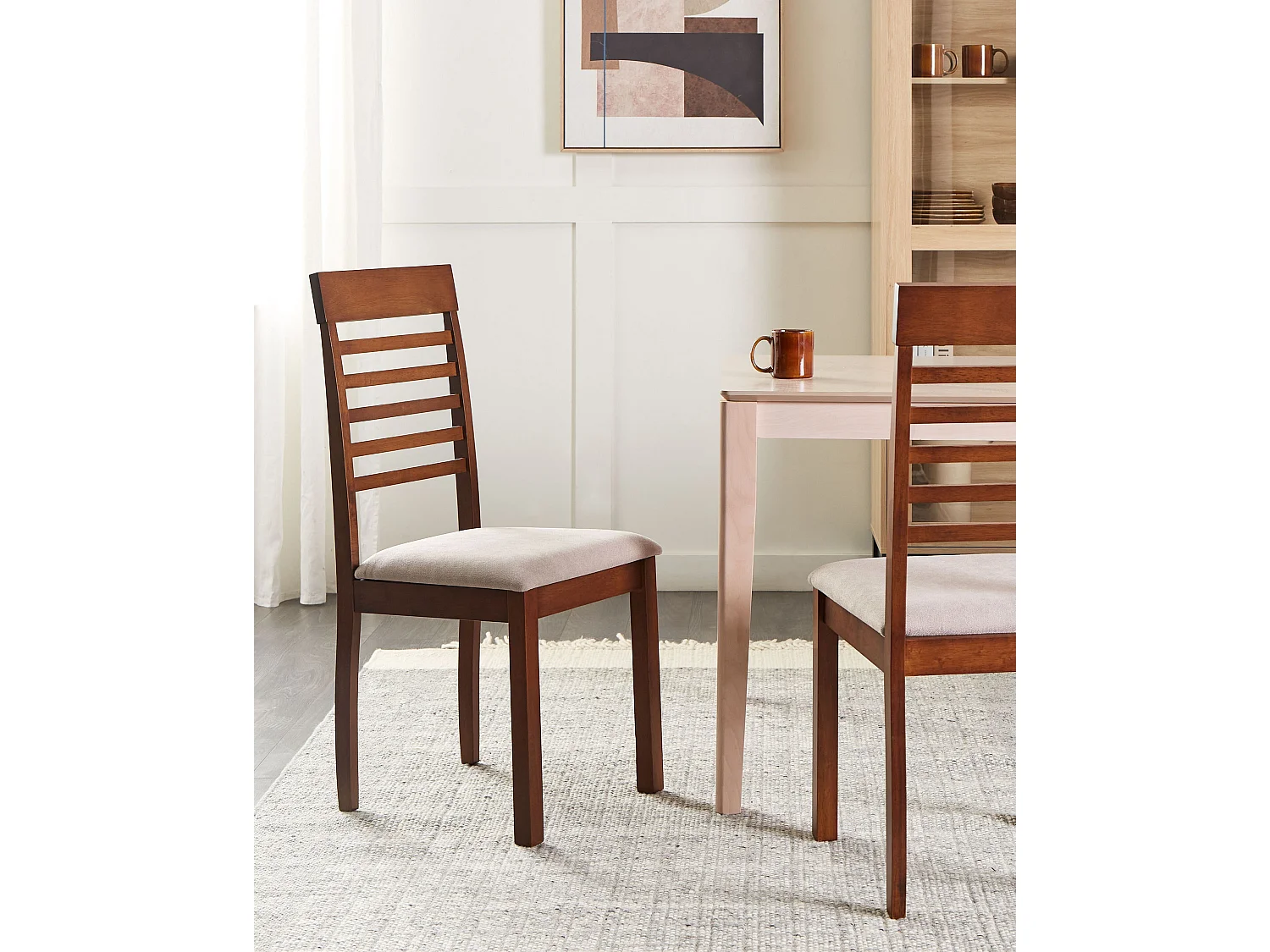 Esszimmerstuhl 2er Set Holz dunkelbraun Sitzpolster beige taupe Streben Ortley