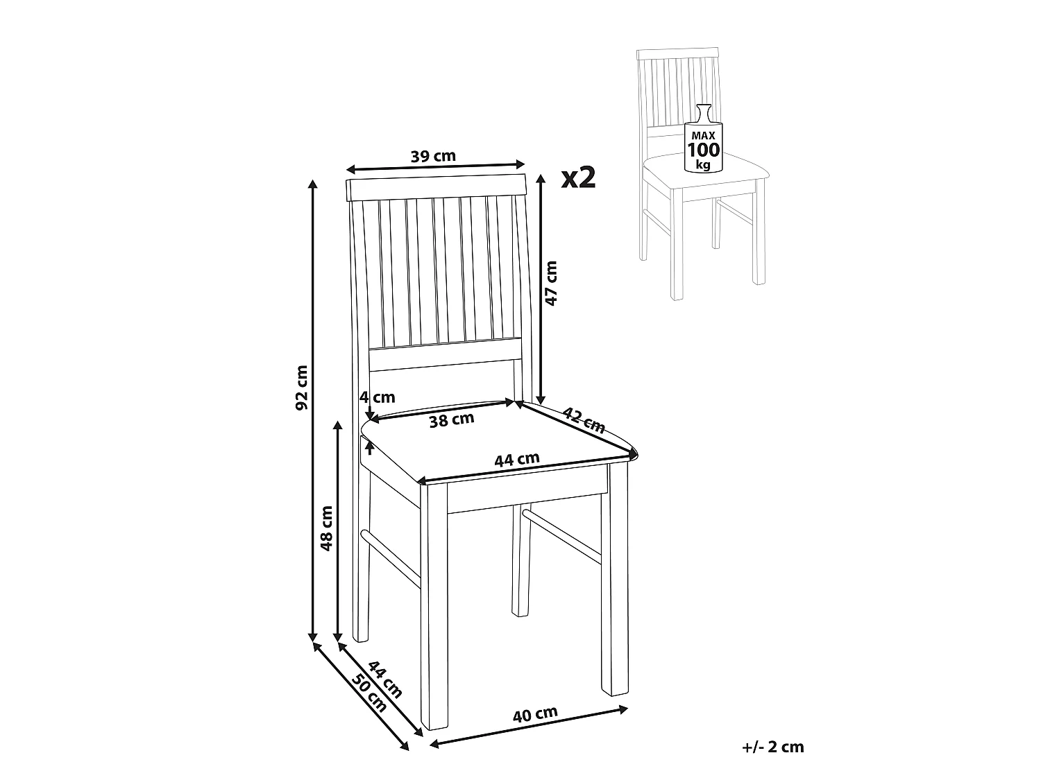 Lot de 2 chaises de salle à manger ORONO Bois Marron foncé