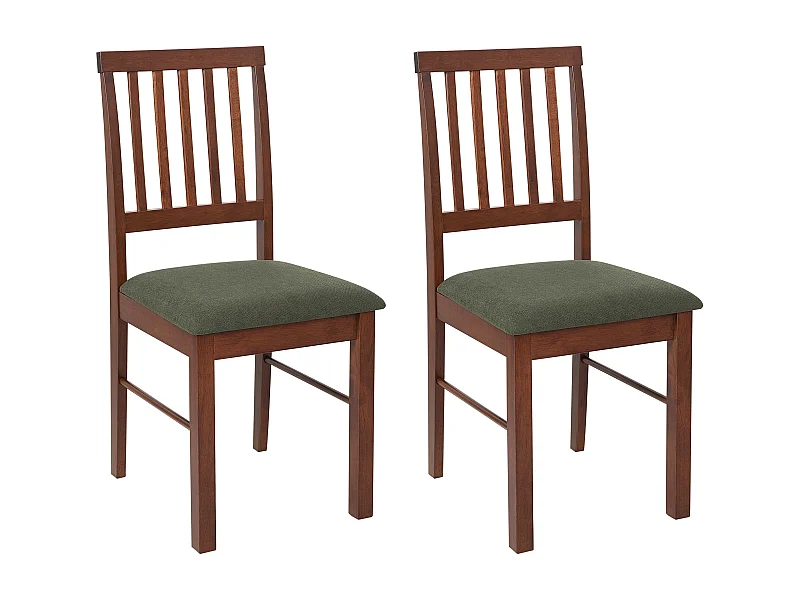 Esszimmerstuhl 2er Set Holz dunkelbraun mit Sitzpolster dunkelgrün Streben Orno