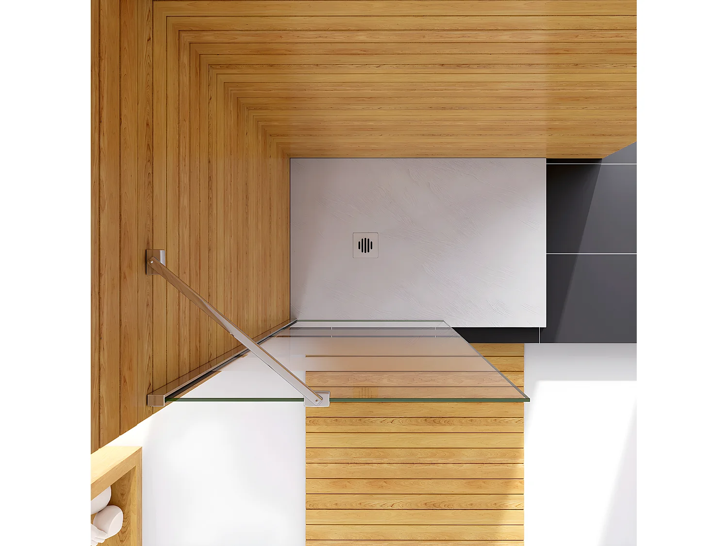 Box Doccia Walk In 90x190cm Parete Fissa in Vetro Temperato 6 mm Anticalcare Multi Fasce Satinate Opache con Barra Stabilizzatrice 45cm Cromo Lucido