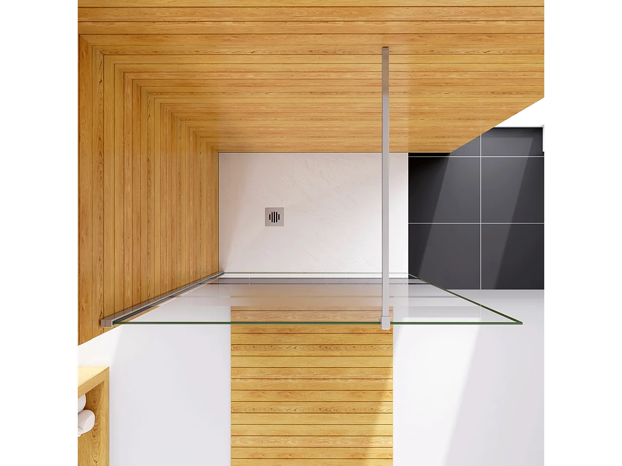 Box Doccia Walk In 90x190cm Parete Fissa in Vetro Temperato 6mm Anticalcare Multi Fasce Satinate Opache con Barra Stabilizzatrice 140cm Cromo Lucido