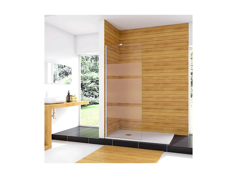 Box Doccia Walk In 100x190cm Parete Fissa in Vetro Temperato 6 mm Anticalcare Multi Fasce Satinate Opache con Barra Stabilizzatrice 45cm Cromo Lucido