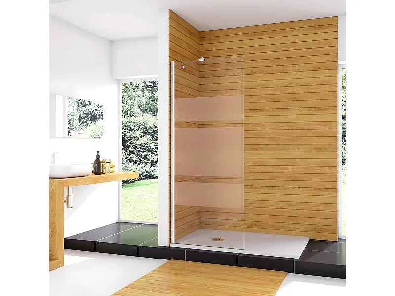 Box Doccia Walk In 100x190cm Parete Fissa in Vetro Temperato 6 mm Anticalcare Multi Fasce Satinate Opache con Barra Stabilizzatrice 45cm Cromo Lucido