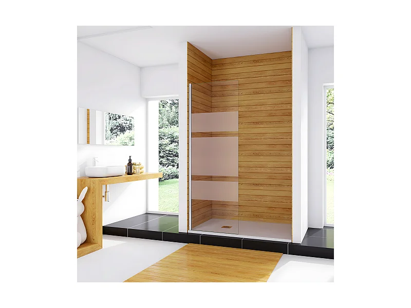 Box Doccia Walk In 110x190cm Parete Fissa in Vetro Temperato da 6 mm Anticalcare Multi Fasce Satinate Opache Telaio Cromo Lucido